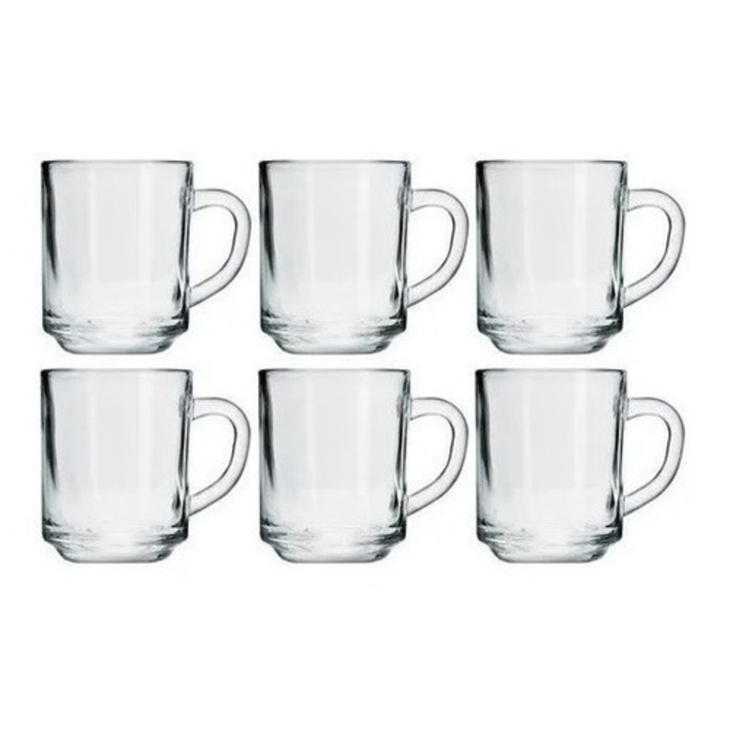 Conjunto 6 Canecas 220ML 7,2x9CM Vidro Copo Liso Para Bebidas Drinks Café Chá Copos Elegante Durável