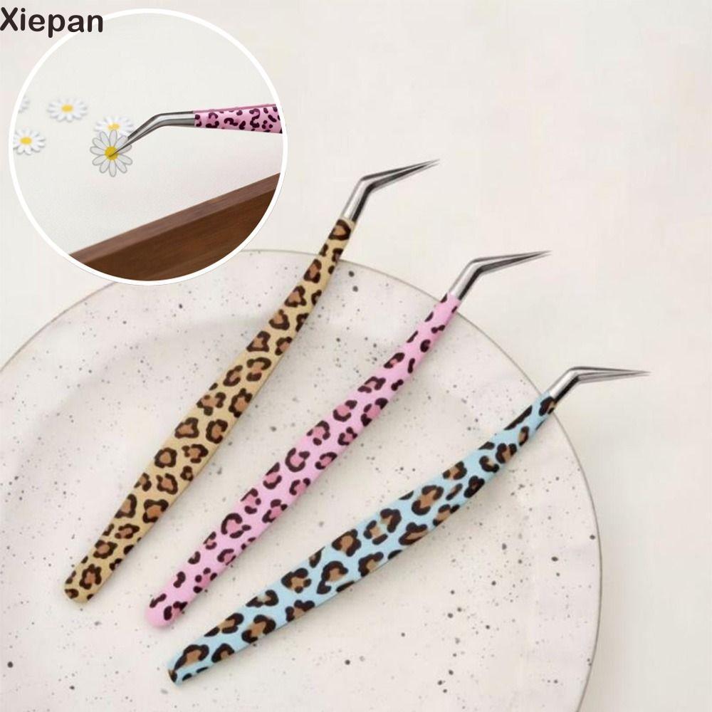 Pinça De Adesivos Curvos XIEPANGO , Cílios Postiços De Alta Precisão Em Aço Inoxidável , Estampa De Leopardo