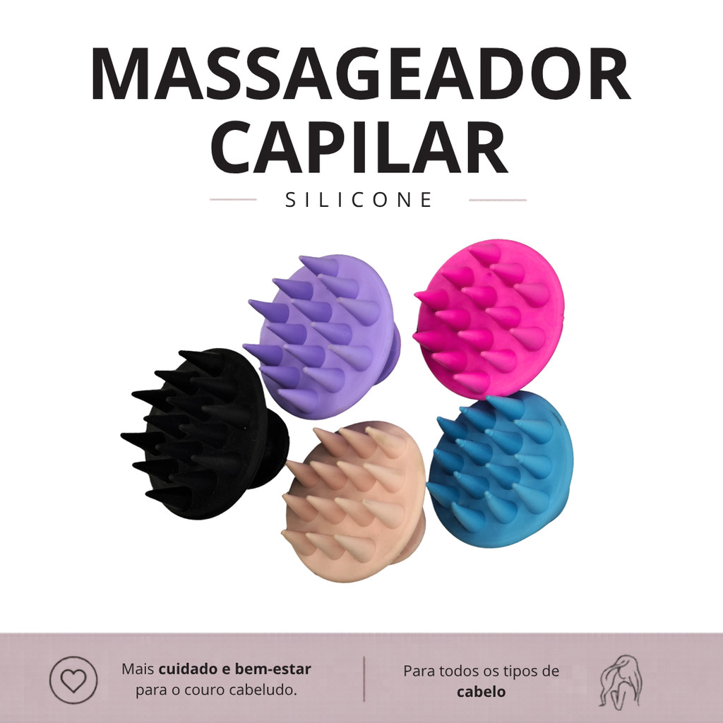 Massageador Capilar de Silicone Escova Massageadora Couro Cabeludo Banho Cabelo Shampoo