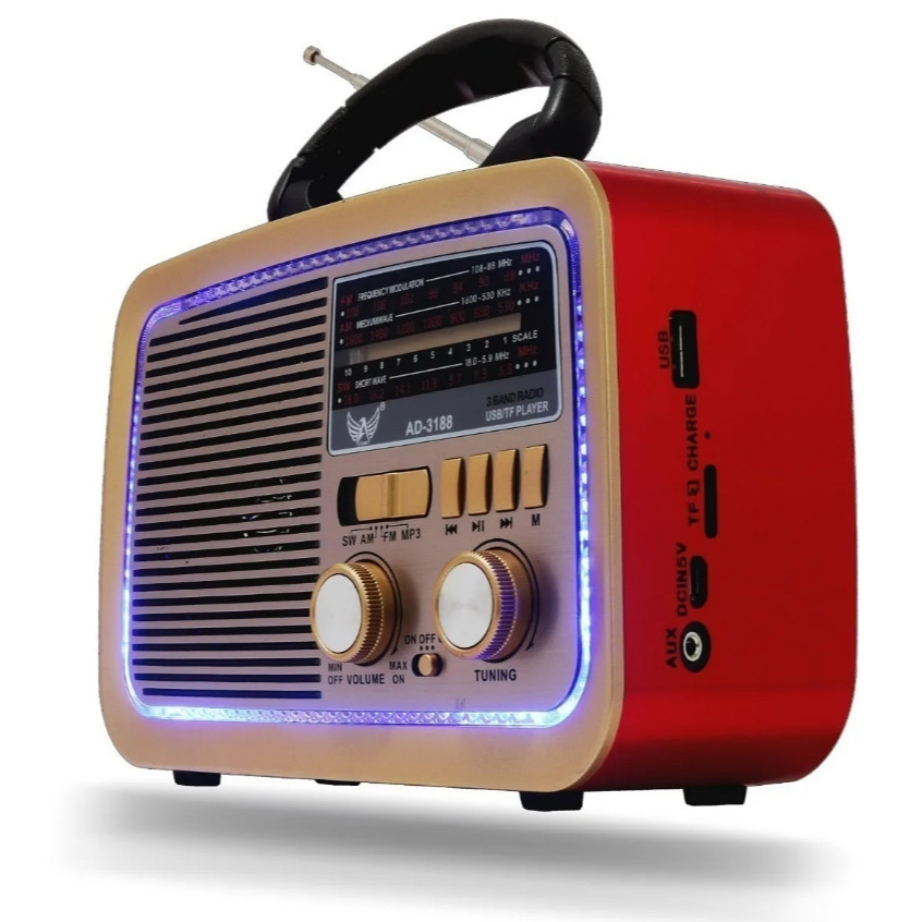 Rádio Retrô Vintage Bluetooth com AM/FM/SW, USB, AUX, SD e Bateria Recarregável | Caixa de Som com Antena e LED