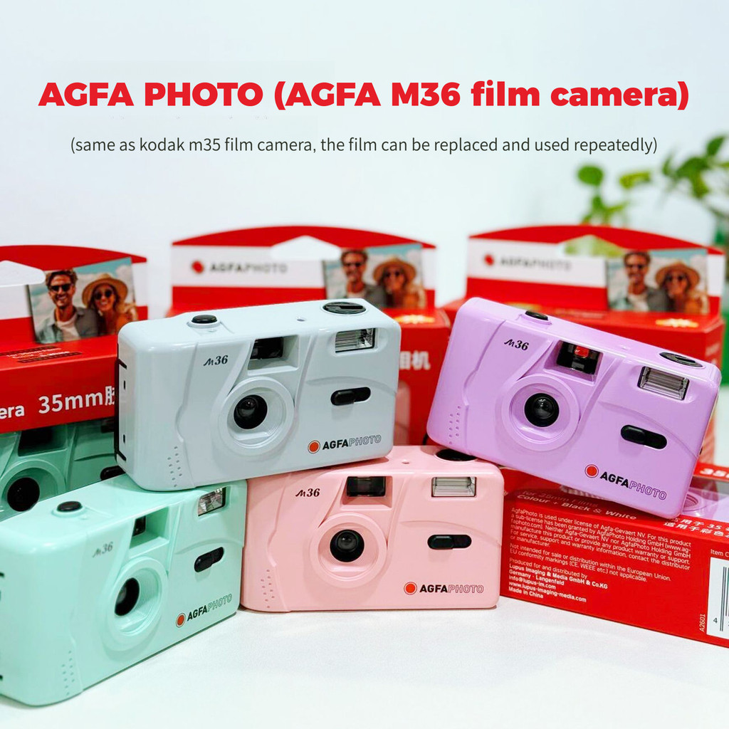 Câmera analógica AGFA M36, câmera de filme retrô reutilizável, câmera compacta de disparo automático.