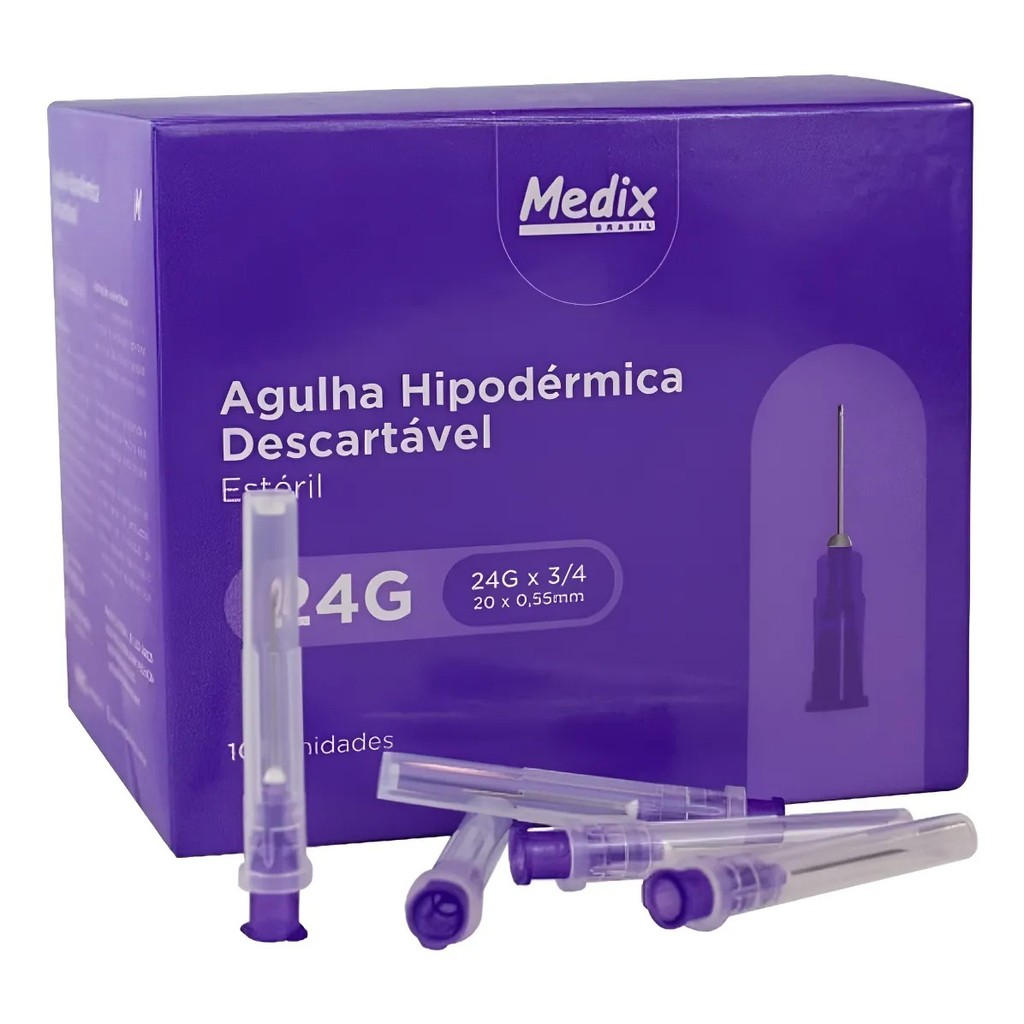 Agulha Roxa 20x0,55 24g 3/4 Hipodermica Descartavel Cx100un