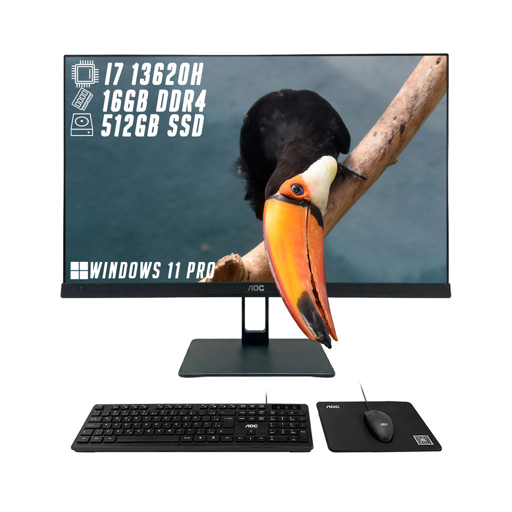 All In One AOC PC Intel Core i7 13ª Geração 16GB RAM DDR4 SSD 512GB Tela 27" Full HD Windows 11 Pro Com Teclado Mouse