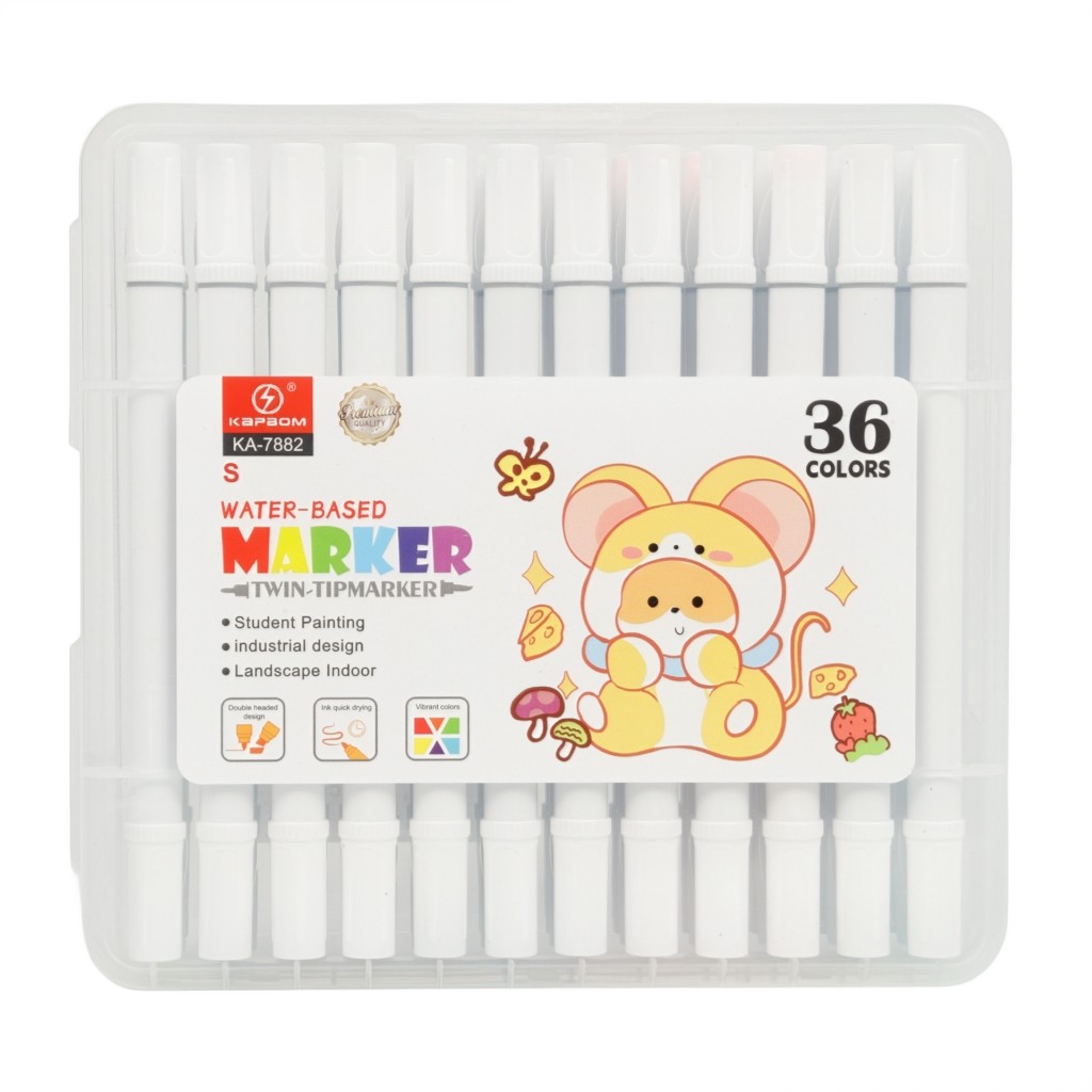 Kit 36 Marcadores Dupla Ponta Kapbom – Cores Vibrantes à Base de Água com Estojo Portátil