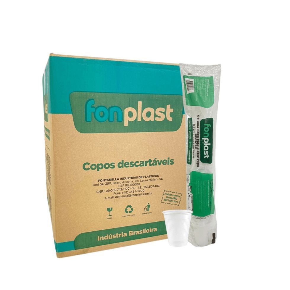 Caixa 2.500 Copo Descartável 180ml Transparente Fonplast
