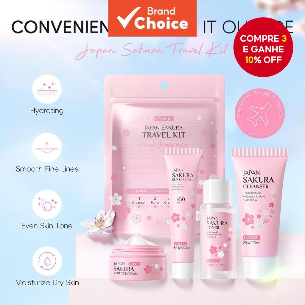LAIKOU Japão Sakura Travel Skincare Set SKin Tone Reparador Hidratante 4 Unidades