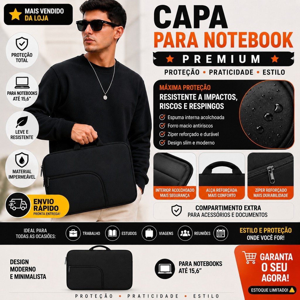 Bolsa luva  case Capas estojo Para Notebook/mecbook 15,6 com bolso e alça melhor qualidade