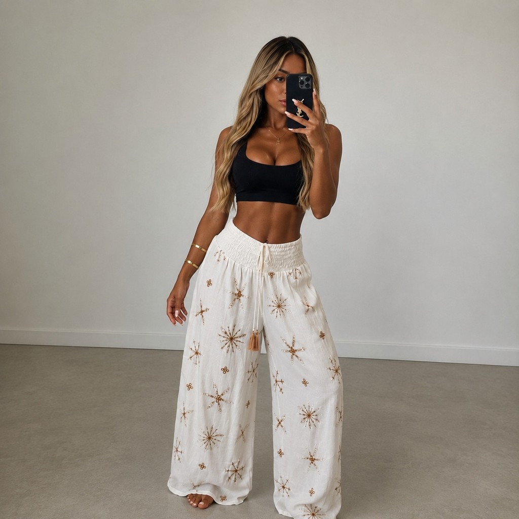 Calça Indiana Bordada com Forro – Tecido Leve e Caimento Perfeito