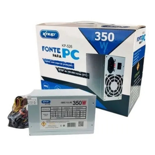 Fonte ATX 350W Knup KP-526 Real Bivolt Silenciosa com Cabo Protegido – Para PC Básico