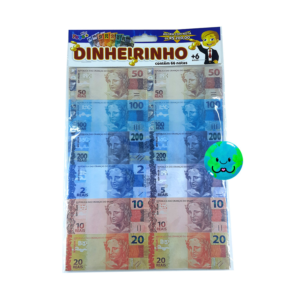 Dinheirinho Falso de Brinquedo 66 Notas Jogos Didáticos