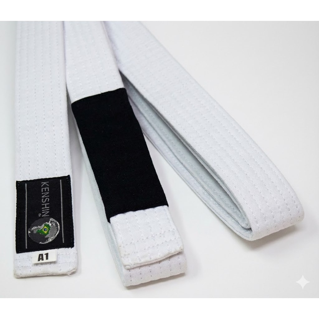 Faixa Kenshin Jiu-Jitsu Tradicional com Ponta Preta – Modelo Premium