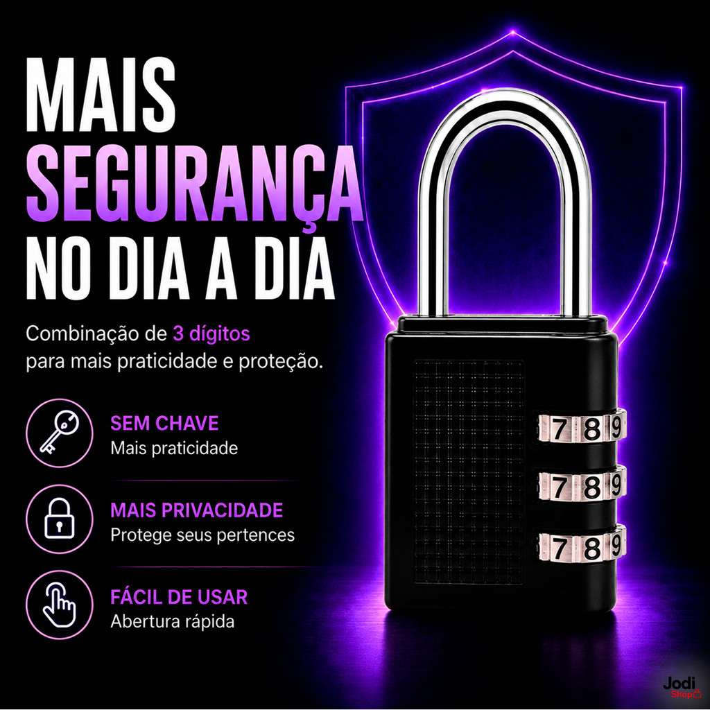 Kit 2 Cadeados de Senha Sem Chave com Haste Metálica para Malas e Mochilas