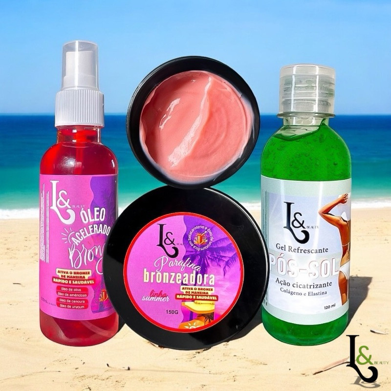 Kit Pós sol Cicatrizante + Óleo Ativador de Bronze +  Parafina Aceleradora Marquinha
