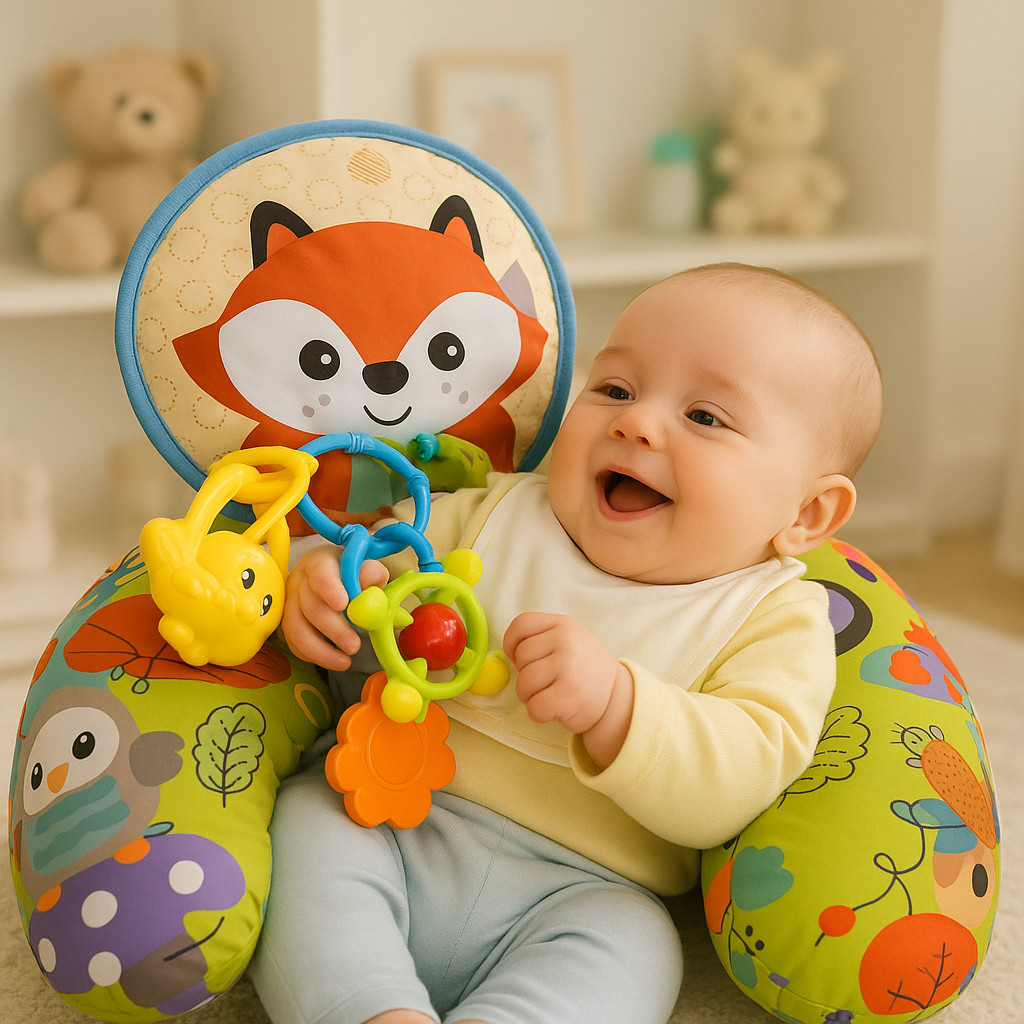 Almofadinha Atividades Tummy Time Bebê Animais Chocalho Brinquedo Infantil Barriga Baixo Conforto