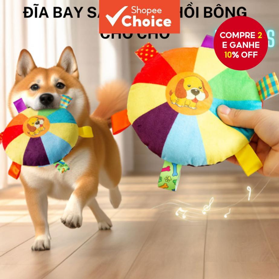 Brinquedos para cães, incluindo brinquedos sonoros, frisbee de pelúcia e opções resistentes para aliviar o tédio.