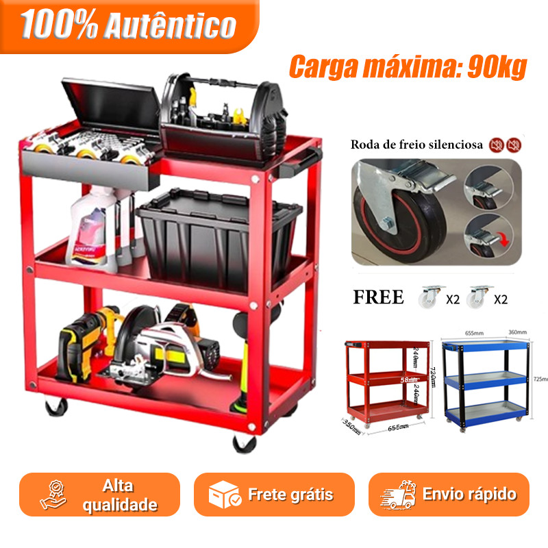 Carrinho Aberto Desmontável 725 X 360 X 6550mm com 3 Prateleiras Suporta 90kg - FortG