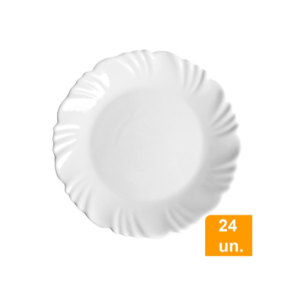 Conjunto 24 Pratos Sobremesa Nadir Vidro Branco Opaline Pétala