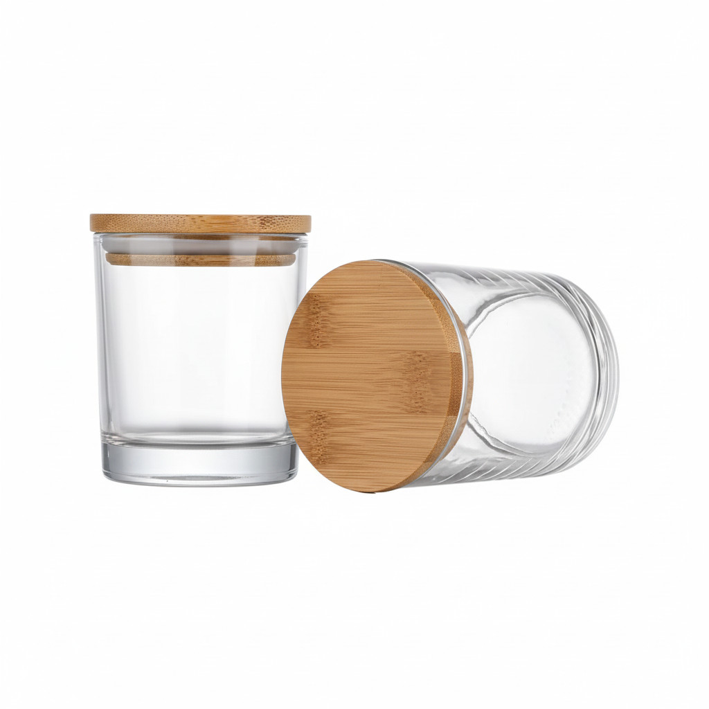  Kit 10 Copos de Vidro 120ml com Tampa Madeira e Vedação para Velas