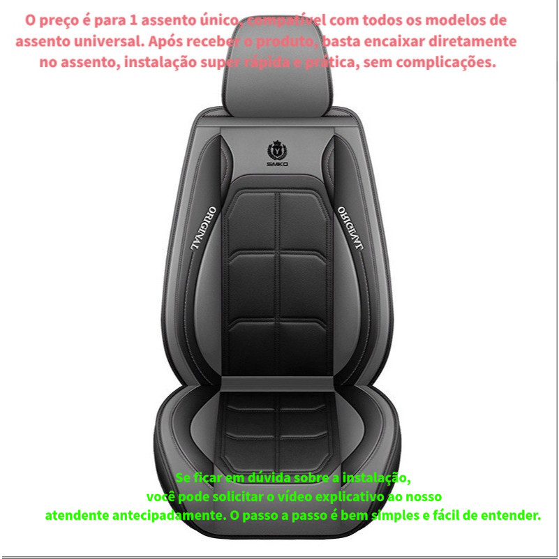 Capa Banco Universal Carro Assento Único | Couro PU Impermeável | Compatível com Airbag