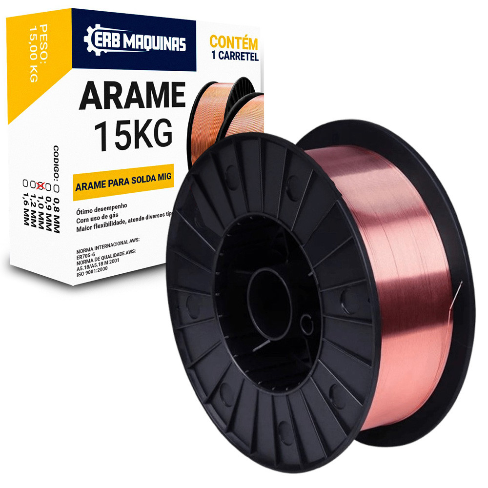 Arame de Solda Mig com Uso de Gás Carretel de Plástico 15kg Espessura 0,8mm ou 1,0mm Erbmaquinas