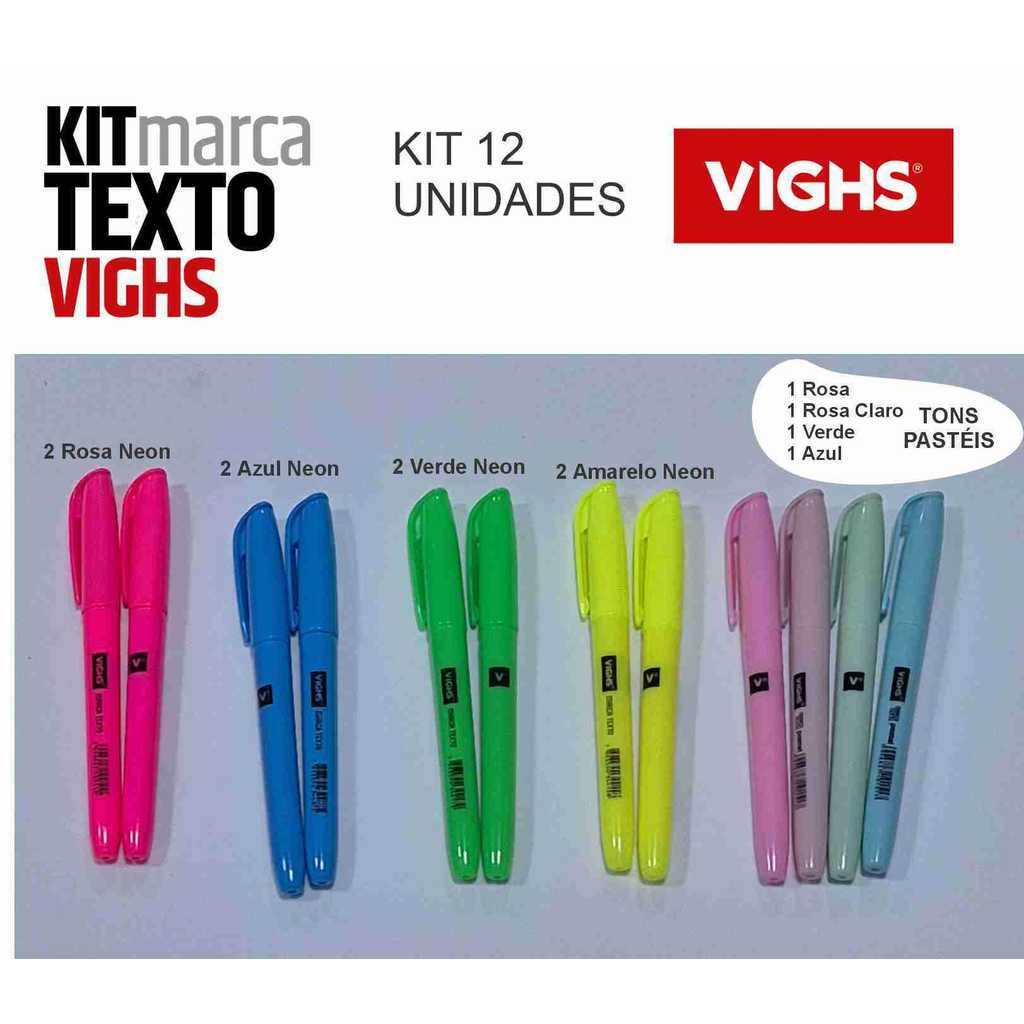 Kit 12 Marca Texto (8 Neon + 4 pastel) Caneta Marca Textos