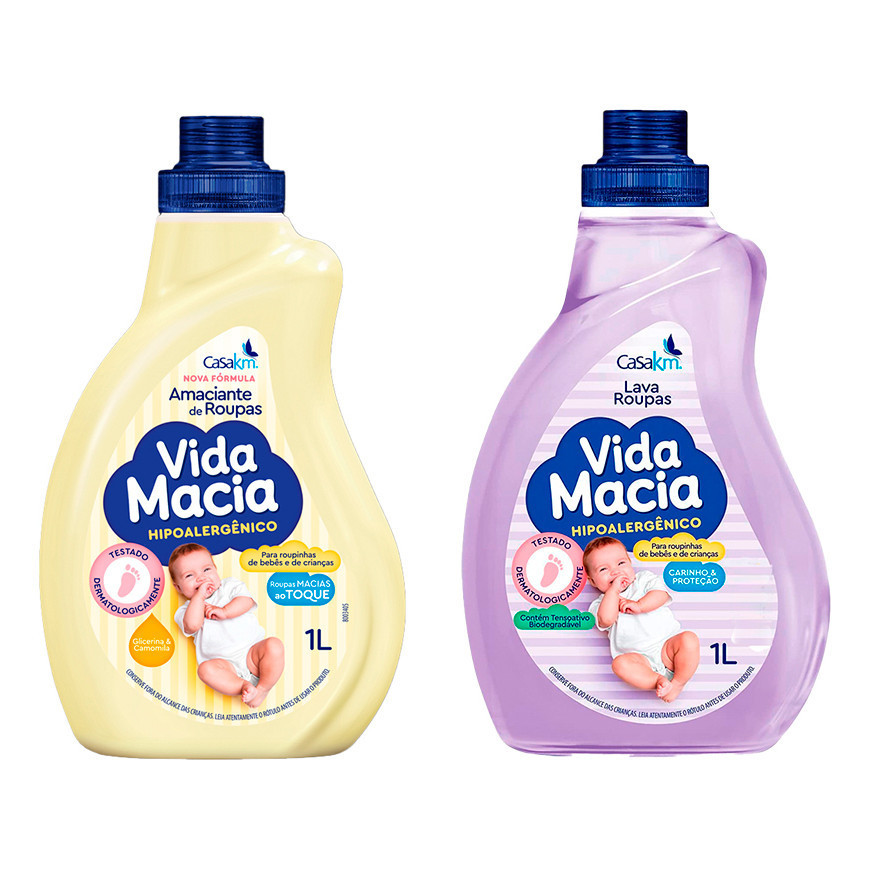 Kit Família Vida Macia Lava Roupas + Amaciante Bebê - Várias Fragrâncias