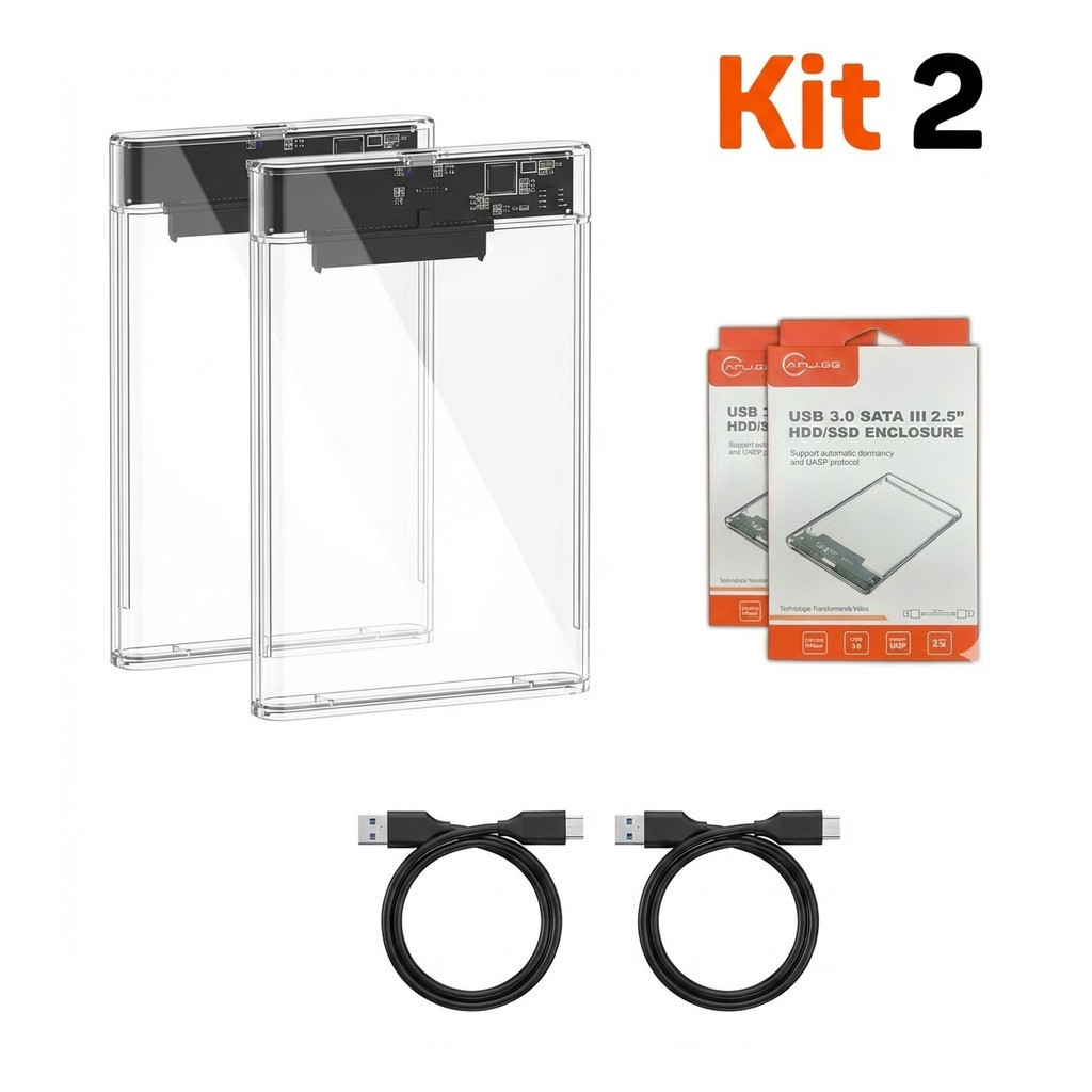 Case Gaveta HD SSD 2.5 Sata III USB 3.0 Transparente Externo 6Gbps PC Notebook PS4 Kit 2  jorge