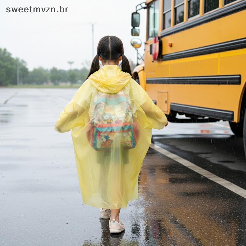 sweetmvzn EVA Descartável Longo Crianças Capa De Chuva Uma Peça À Prova D'água Leve Poncho Para Escola Ao Ar Livre Dias 