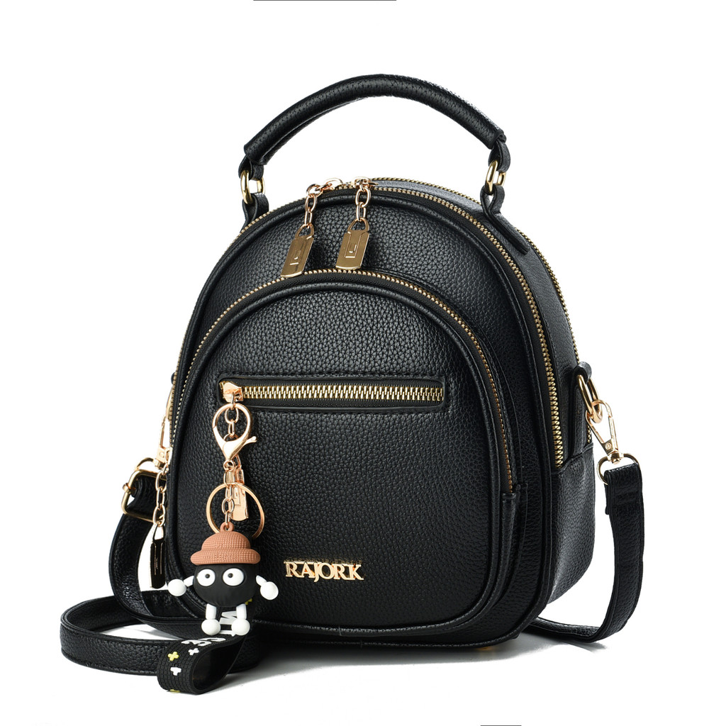 Mochila Feminina De Couro Pu Pequeno Com Chaveiro E Alça Ajustável De Ombro Dobrável LS