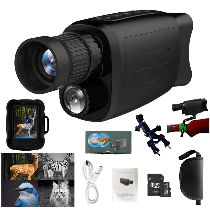 Monóculo Visão Noturna 1080P, Infravermelho 300m, Zoom 16x, tela 2” com gravação, ideal para caça e uso externo