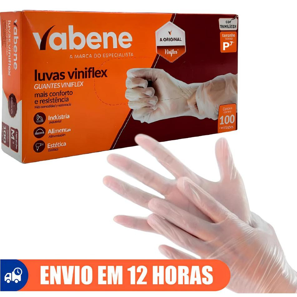 KIT 400 Luva Descartável Vinil Viniflex Transparente Sem Pó 400 unidades Vabene