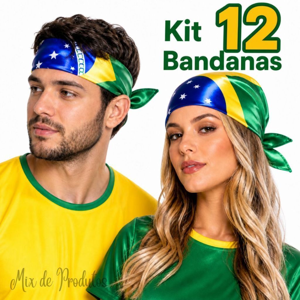 Kit 12 Bandanas Brasil Lenço Estilo Torcida Futebol Eventos Festa Unissex