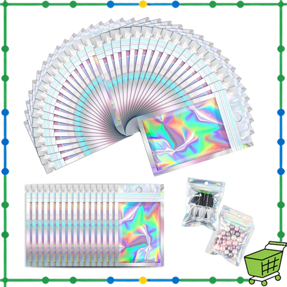 Saco holográfico reselável de 6x10cm para joias, saco de preservação de doces, 50 peças
