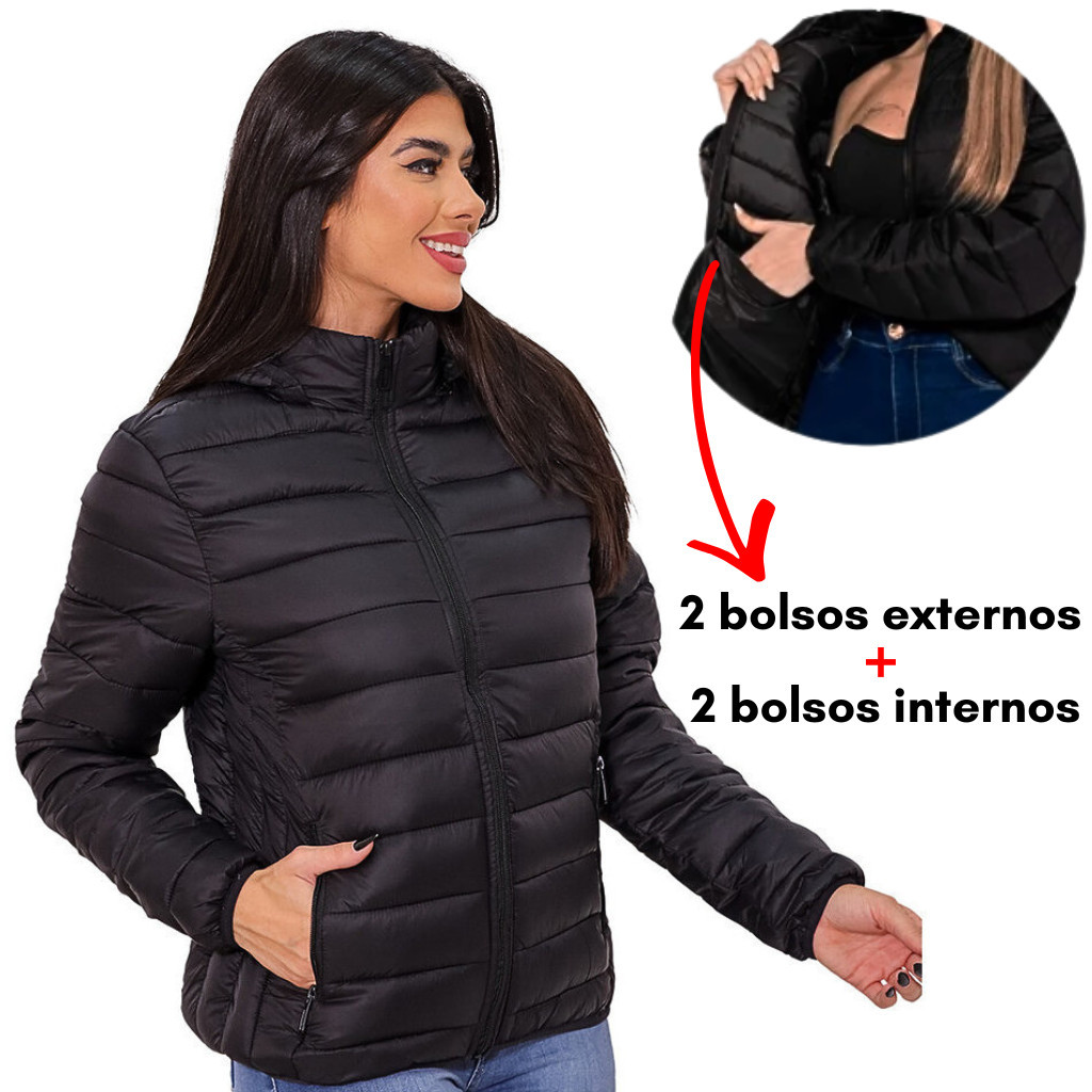 Bobojaco Jaqueta Puffer Feminina Casaco Quentinho Gominho Nylon Impermeável Capuz Removível