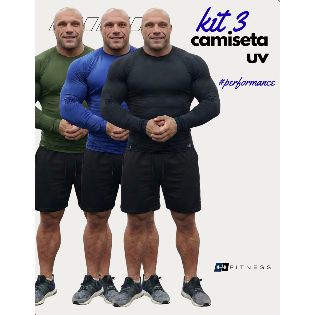 Kit 3 Camisas Térmica Proteção Uv 50+ Segunda Pele Camiseta Blusa Tamanhos Extra Grande Academia Manga Longa