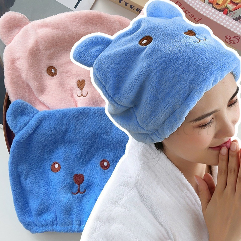 [HOT] Adorável Touca Seca Para Cabelo De Ursinho – Toalha De Cabeça De Microfibra Grossa Secagem Rápida , Absorvente Sup