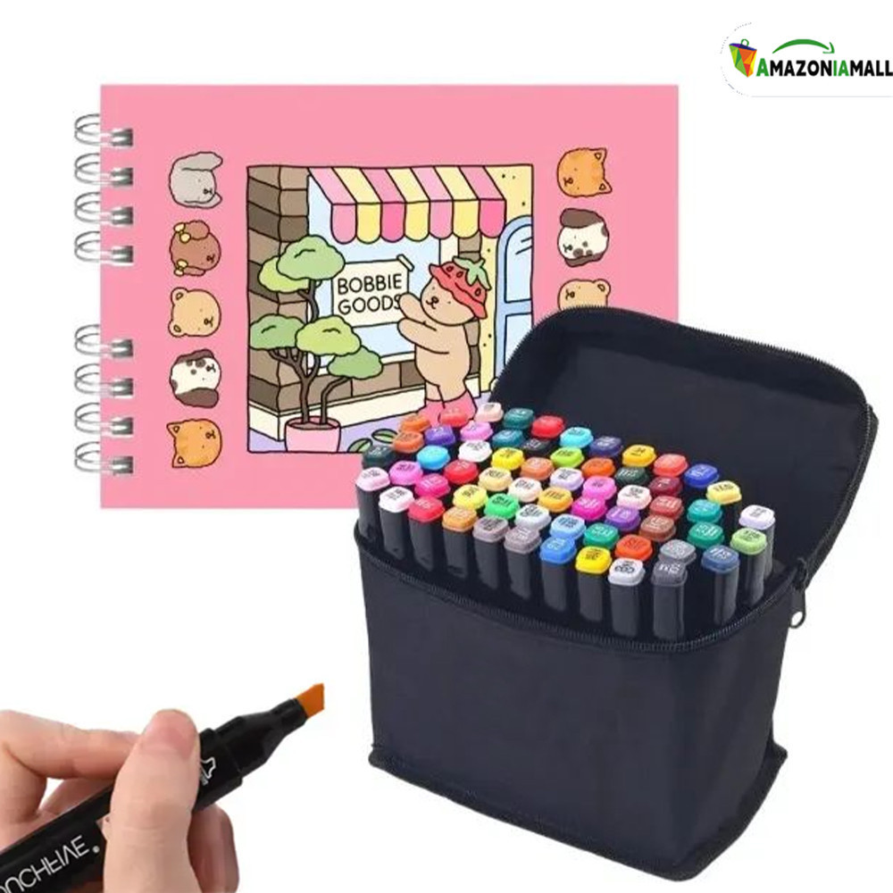 Livro de Colorir Premium + Brush Pen Kit Conjunto Andi Store - Canetas Aquarela, Marcadores Brush e Texto para