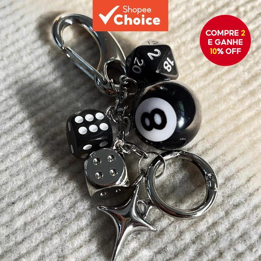 Chaveiro De Dados Góticos-Pingente De Obsidiana Feito À Mão Para Bolsas E Chaves-Acessório De Metal Casal Felpudo Com De
