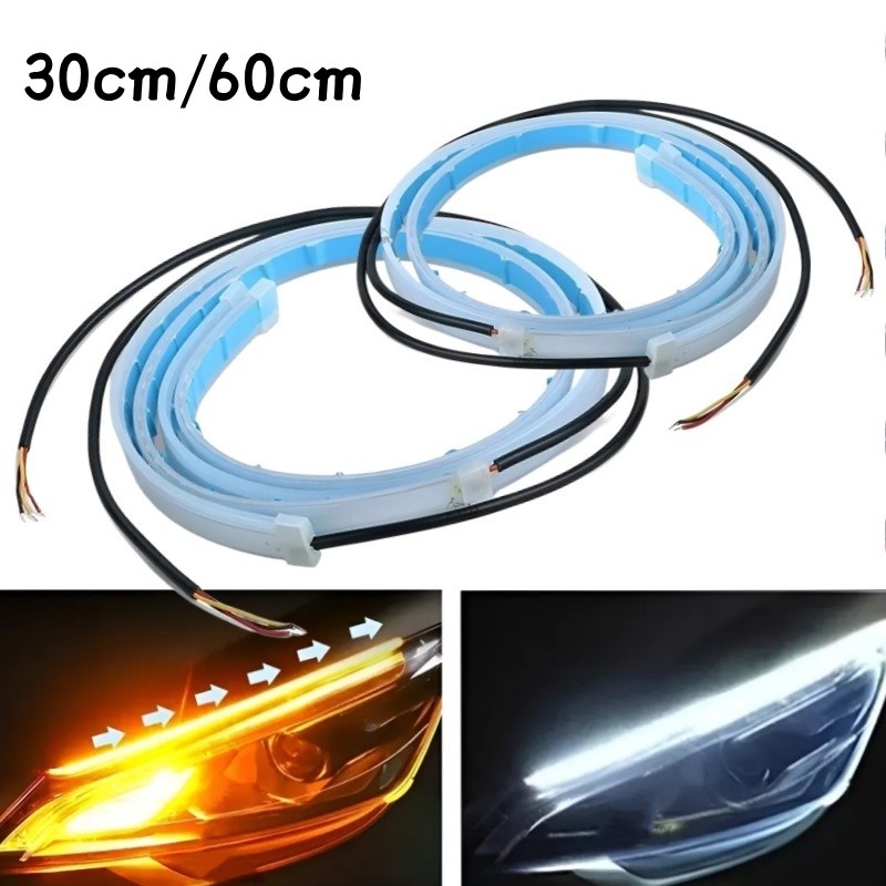 Automóvel Branco Sinal De Volta Luzes Fluxo Amarelo 12V LED DRL Carro Luz Circulação Diurna Flexível À Prova Dwaterproof