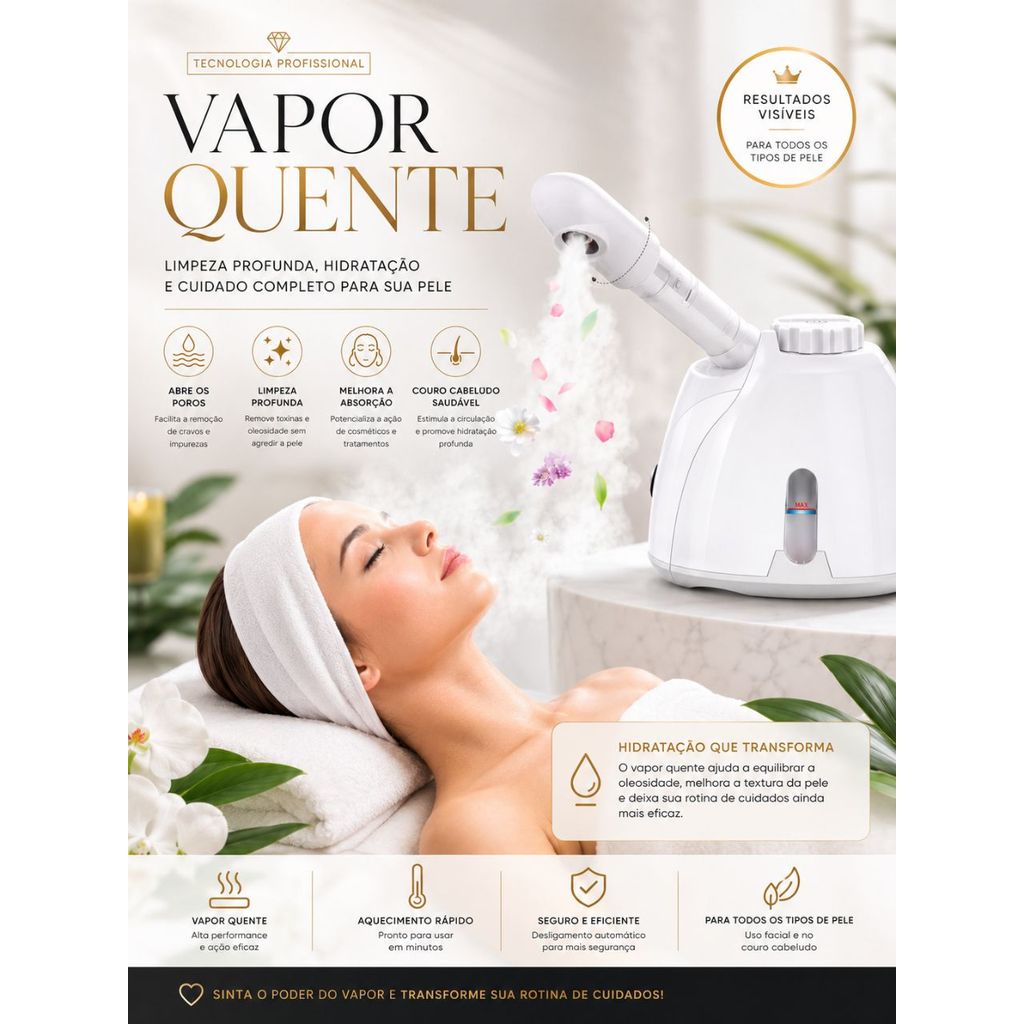 Vapor Vaporizador Quente Facial Portatil Pele Cabelos E Barba