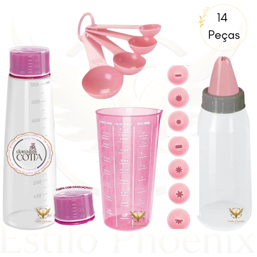 Regador Umedecer massas , Copo Medidor 570ml , Colheres dosadoras , Decorador de Bolo