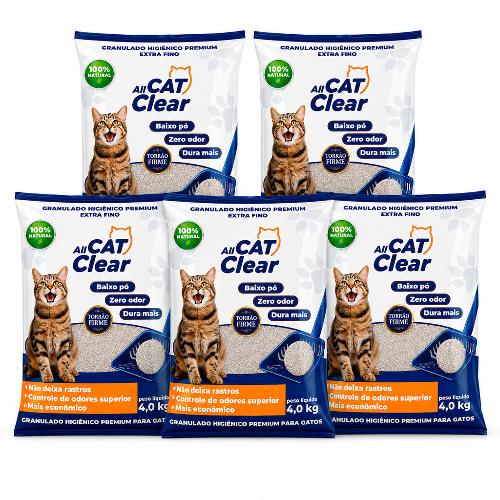 KIT 5 Areias Granulado Higiênico Gatos Extra fino 4kg
