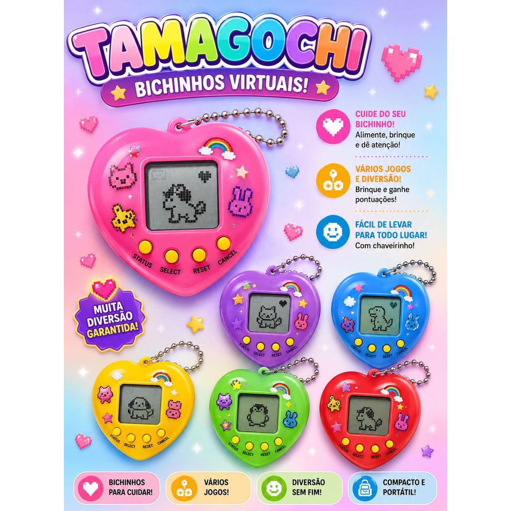 Bichinho Virtual Tamagochi Brinquedo Interativo Com Cordão