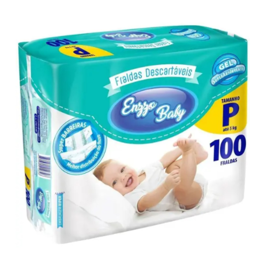 Fralda Infantil Enzzo Baby Híper P Com 100 Unidades