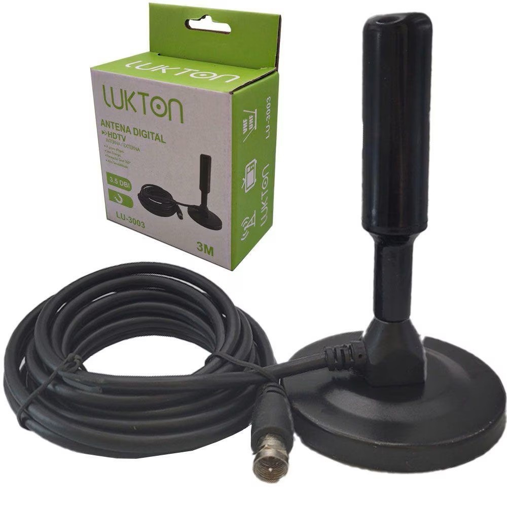 Antena Digital Hdtv 3mts Recepção 360 4.3db Base Imã Lukton