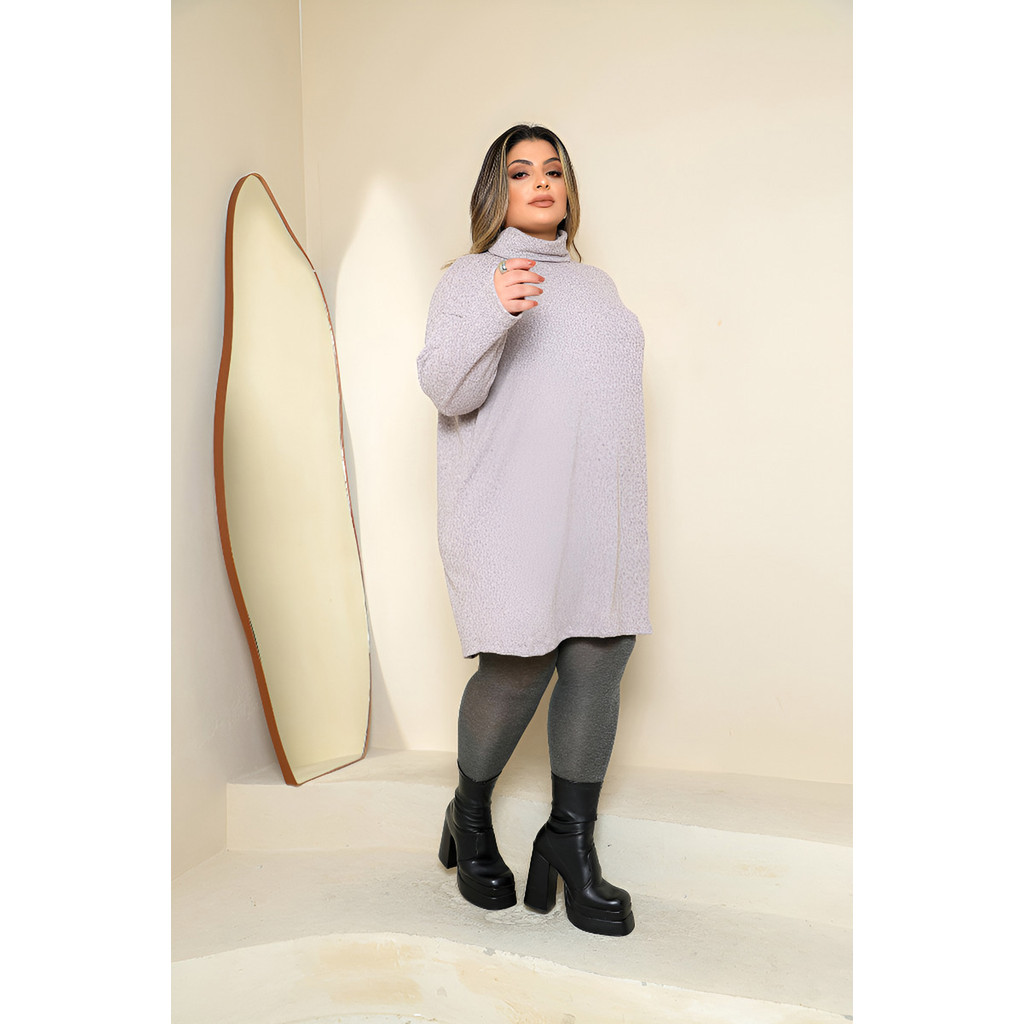Poncho Plus Size Lãzinha Gola Alta Oversized Com Elastano