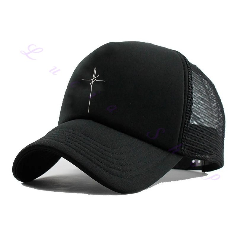Boné Aba Curva Fé Trucker Snapback Fita Ajustável Unissex Preto Masculino Feminino