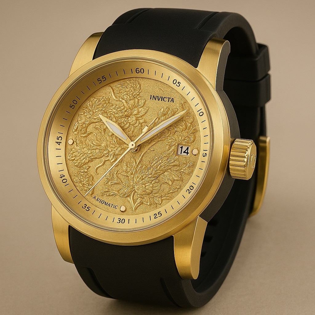 Relógio Dragão Invicta Dourado Pulseira l | Edição Limitada, Automático, Caixa Luxo, Premium