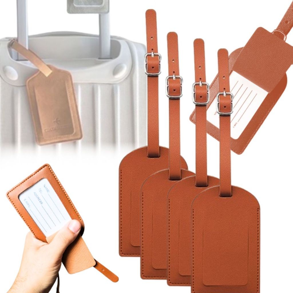 Kit de 1 a 4 Tag Identificador de Mala em Couro ecologico