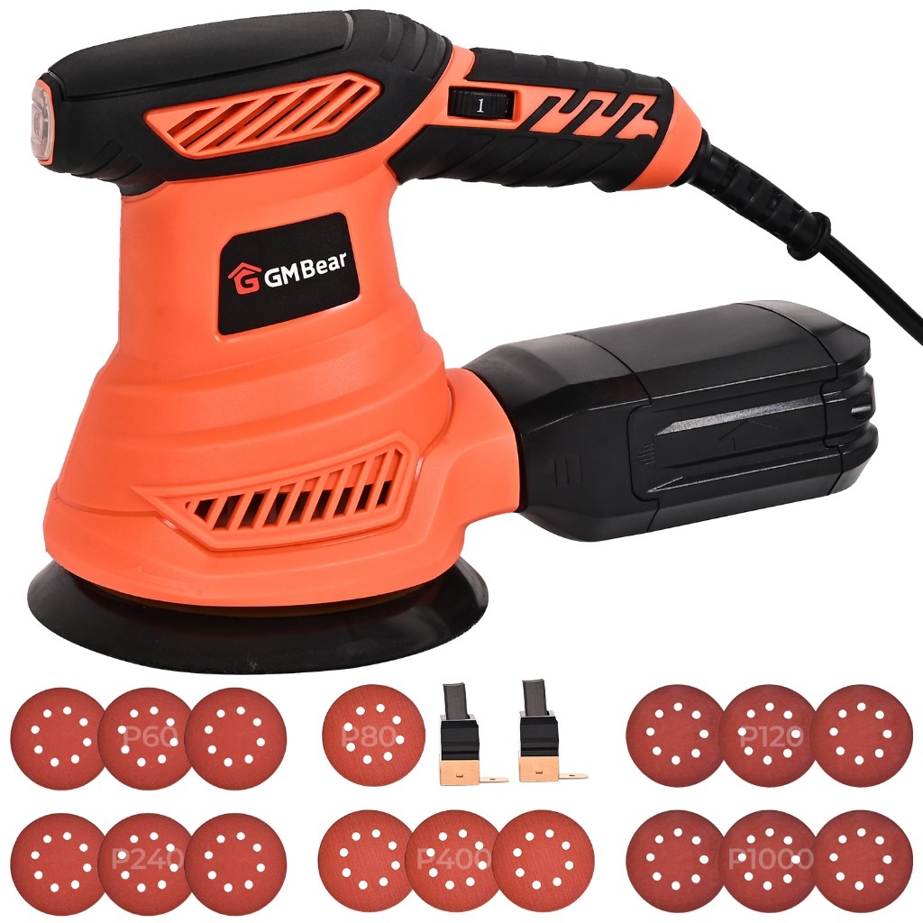 Lixadeira Orbital de 5 Polegadas Orbital Aleatória 14000RPM 600W  com 5 Lixas de Grãos Diferentes e Coletor de Pó